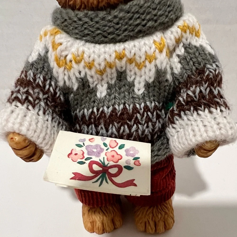 Vintage 1995  “I Love You” Resin Bear Figurine Knitted Sweater/Corduroy Pants